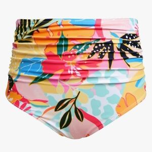 Tropical Floral High-Waisted Retro Style Bikini Bottom By Tempt Me Size Med